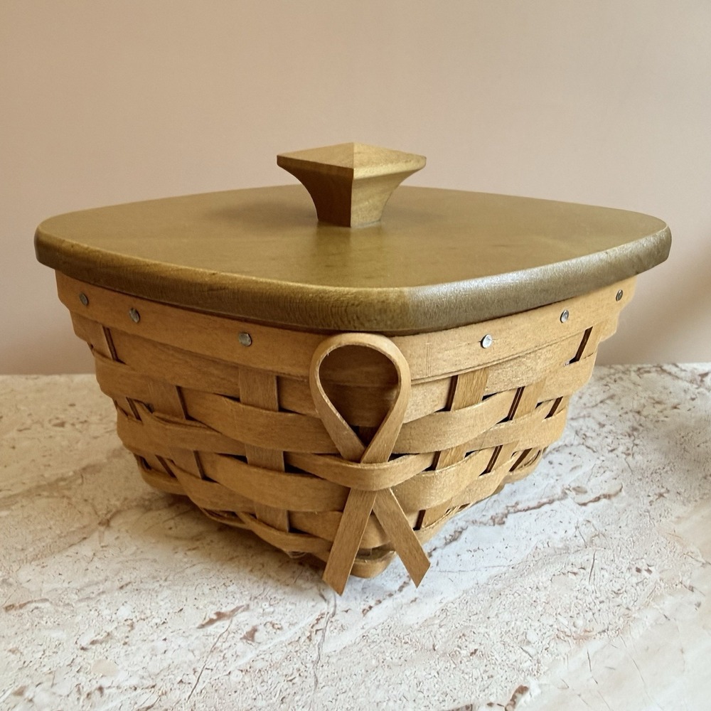 Longaberger Horizon of Hope Basket with Wood Lid Liner and Protector Pink Ribbon